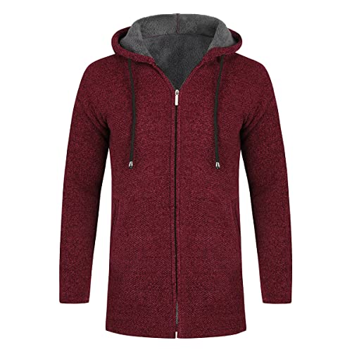 YOUTHUP Herren Fleece gefütterte Strickjacke Langer Strickpullover Pullover Winter Dicker Warmer Mantel, Rot, S von YOUTHUP