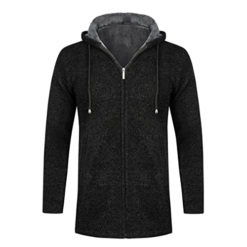 YOUTHUP Herren Fleece gefütterte Strickjacke Langer Strickpullover Pullover Winter Dicker Warmer Mantel, Schwarz, L von YOUTHUP