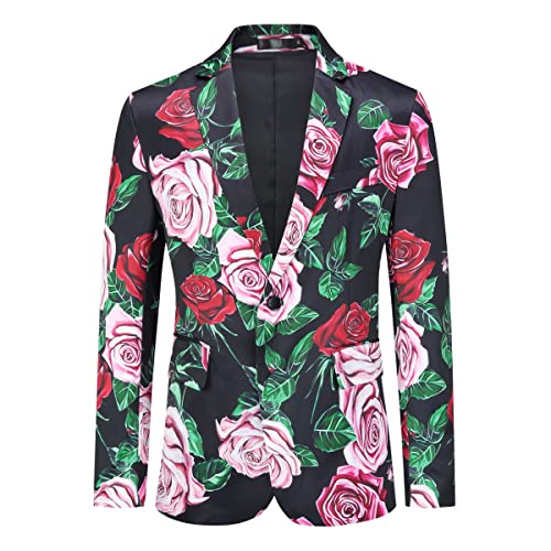 YOUTHUP Herren Florale Sakko Slim Fit 1 Knopf Anzugjacke Blazer Freizeit Hochzeit Party Smoking von YOUTHUP