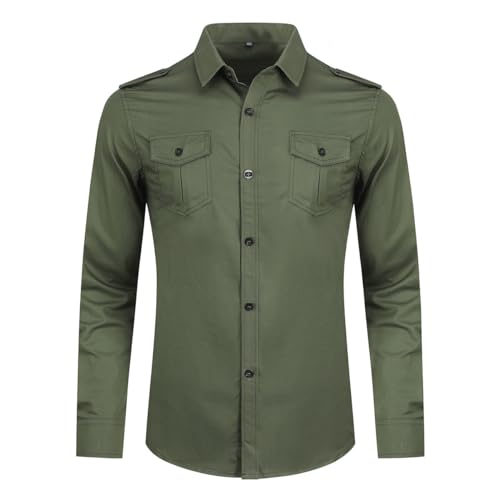 YOUTHUP Herren Hemd Slim Fit Langarm Herrenhemden mit Tasche Freizeithemd Reine Farbe Businesshemd, Grün 6620, XS von YOUTHUP