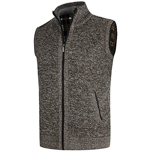 YOUTHUP Herren Weste Fleece Fütterung Winter Frühling Strickjacke Ärmellose Fleecejacke Stehkragen Strickweste, Braun, L von YOUTHUP