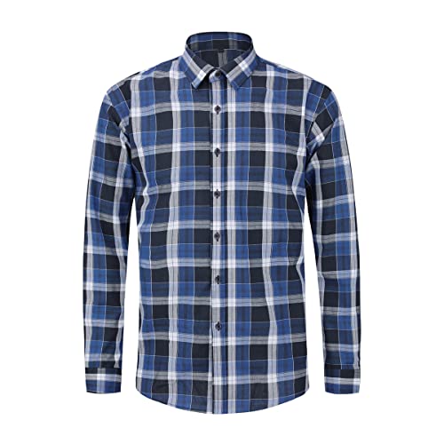 YOUTHUP Herren Hemd Kariert Langarm Freizeithemd Button Down Regular Fit Baumwolle Hemd, Dunkelblau, XXL von YOUTHUP