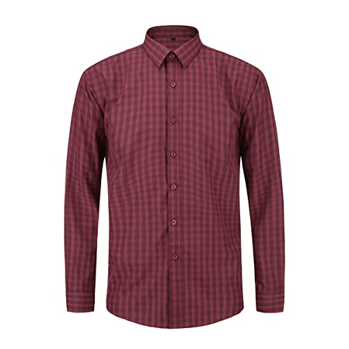 YOUTHUP Herren Hemd Kariert Langarm Freizeithemd Button Down Regular Fit Baumwolle Hemd, Rot, 3XL von YOUTHUP