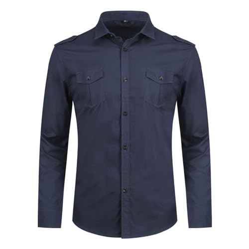 YOUTHUP Herren Hemd Slim Fit Langarm Herrenhemden mit Tasche Freizeithemd Reine Farbe Businesshemd, Blau 6620, L von YOUTHUP