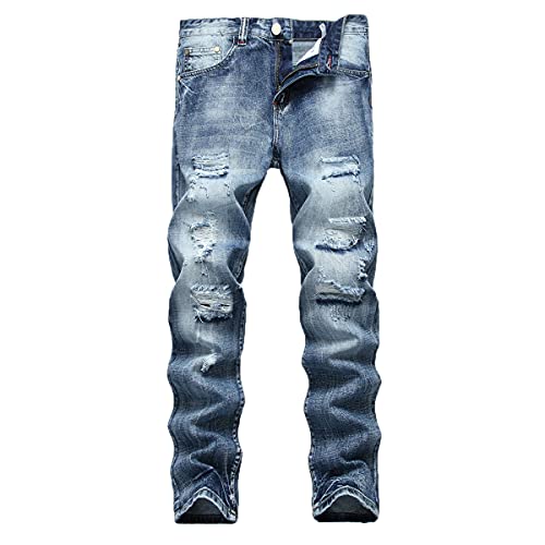 YOUTHUP Herren Jeans Destroyed Freizeit Jeanshosen Regular Fit Strech Denim Herrenhose, Blau 955, 38 von YOUTHUP