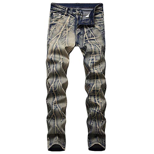 YOUTHUP Herren Jeans Gerade Bein Drucke Jeanshose Stilvolle Denim Hosen Alle Taille von YOUTHUP