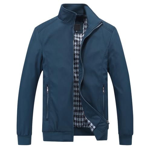 YOUTHUP Herren Jacke Leichte Freizeit Übergangsjacke Langarm Sommer Bomberjacke Outdoor Sportjacke, Blau, L von YOUTHUP
