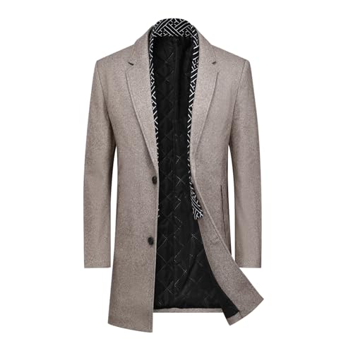 YOUTHUP Herren Mantel Regular Dicker Winter Wollmantel Mittellänge Wolle Wintermantel Freizeit Business, Köper-Kaki, S von YOUTHUP