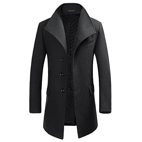 YOUTHUP Herren Mantel Slim Fit Winter Wollmantel Dicker Langer Übergangsmantel Frühling Freizeit Wintermantel, Grau (Stil 1), 3XL von YOUTHUP