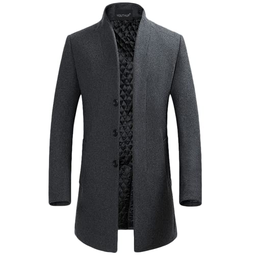 YOUTHUP Herren Wolle Mantel Regular Fit Dicker Wintermantel Frühling Freizeit Übergangsmantel Mittellang Herrenmantel, Grau (Farbe2), XXL von YOUTHUP