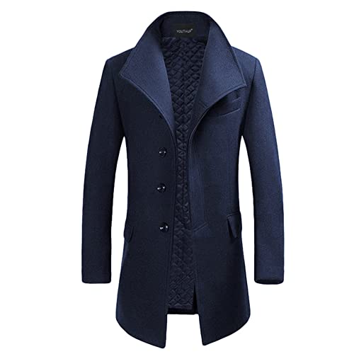 YOUTHUP Herren Mantel Slim Fit Winter Wollmantel Dicker Langer Übergangsmantel Frühling Freizeit Wintermantel, Navy (Stil 1), XXL von YOUTHUP