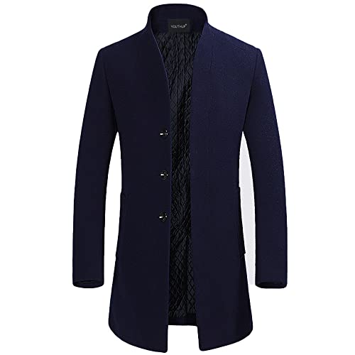 YOUTHUP Herren Wolle Mantel Regular Fit Dicker Wintermantel Frühling Freizeit Übergangsmantel Mittellang Herrenmantel, Navy (Farbe2), L von YOUTHUP