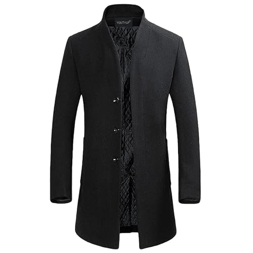 YOUTHUP Herren Wolle Mantel Regular Fit Dicker Wintermantel Frühling Freizeit Übergangsmantel Mittellang Herrenmantel, Schwarz (Farbe2), M von YOUTHUP