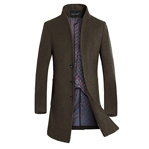 YOUTHUP Herren Mantel Slim Fit Winter Wollmantel Dicker Langer Übergangsmantel Frühling Lässiger Wintermantel, Braun (Stil 2), L von YOUTHUP