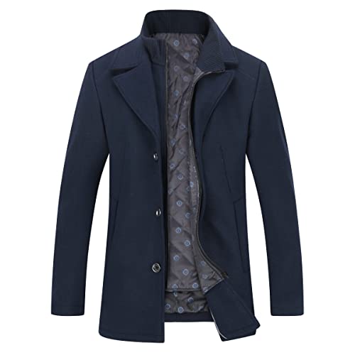 YOUTHUP Herren Mantel mit Steppweste Winter Wollmantel Wolle Slim Fit Übergangsmantel Outdoor Wintermantel, Blau 1953, XL von YOUTHUP