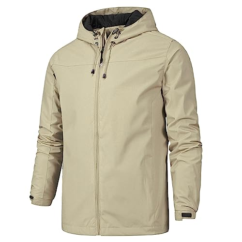 YOUTHUP Herren Regenjacken mit Kapuze Outdoor Leichte Windjacke Wasserdichte Herrenjacke Winddichte Freizeit Regenmantel, Khaki-268, L von YOUTHUP