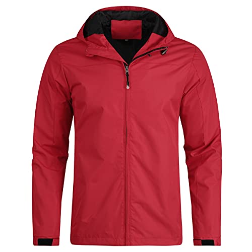 YOUTHUP Jacke Herren Regenjacken Leichte Outdoor Windjacke mit Kapuze Winddichte Wasserdichte Jacke Freizeit Regenmantel, Rot, 3XL von YOUTHUP