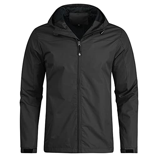 YOUTHUP Jacke Herren Regenjacken Leichte Outdoor Windjacke mit Kapuze Winddichte Wasserdichte Jacke Freizeit Regenmantel, Schwarz, S von YOUTHUP