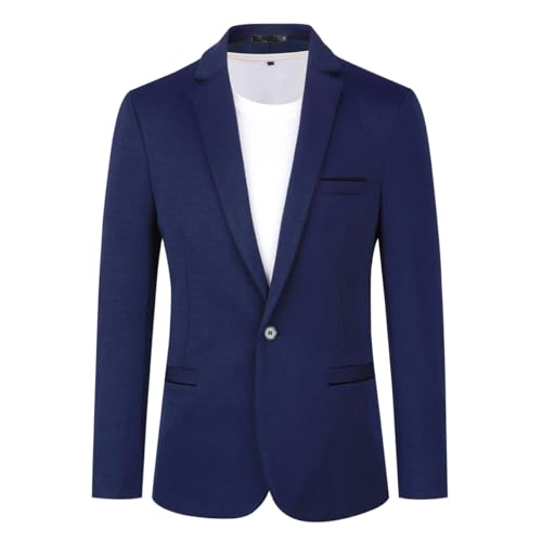YOUTHUP Herren Sakko Slim Fit Sportlich Blazer Jackett Freizeit Business 1 Knopf Anzugsjacke, Navy Blue, XL von YOUTHUP