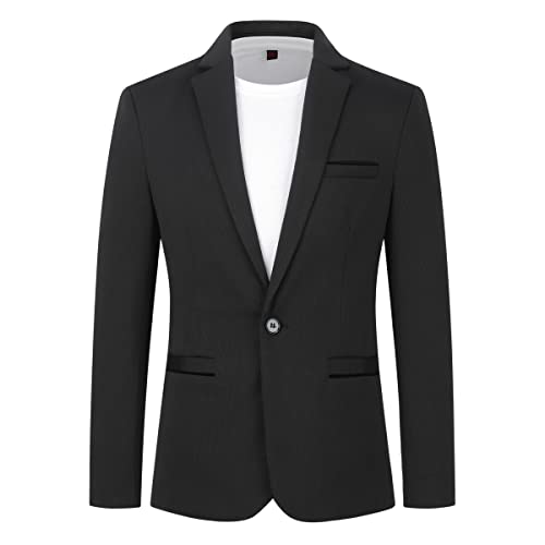 YOUTHUP Herren Sakko Slim Fit Sportlich Blazer Jackett Freizeit Business 1 Knopf Anzugsjacke, Schwarz, 3XL von YOUTHUP