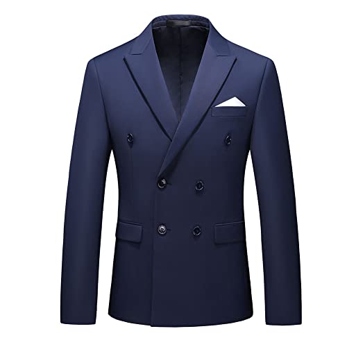 YOUTHUP Herren Sakko Zweireiher Slim Fit Formelle mit Revers Büro Hochzeit Anzugsjacke Blazer, Navy Blau, XL von YOUTHUP