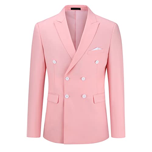 YOUTHUP Herren Sakko Zweireiher Slim Fit Formelle mit Revers Büro Hochzeit Anzugsjacke Blazer, Rosa, S von YOUTHUP