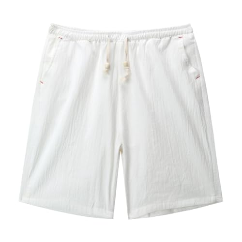 YOUTHUP Herren Shorts Sommer Bermuda Sportshorts Leicht Chino Kurz Hose Gummizug Freizeit Kniebundhosen, Weiß, L von YOUTHUP