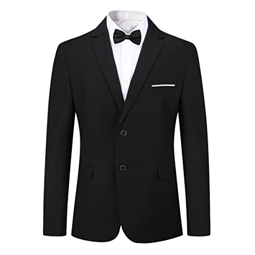 YOUTHUP Herren Slim Fit Sakko mit Fliege 2 Knöpfen Business Freizeit Anzugsjacke Hochzeit Blazer Jackett von YOUTHUP