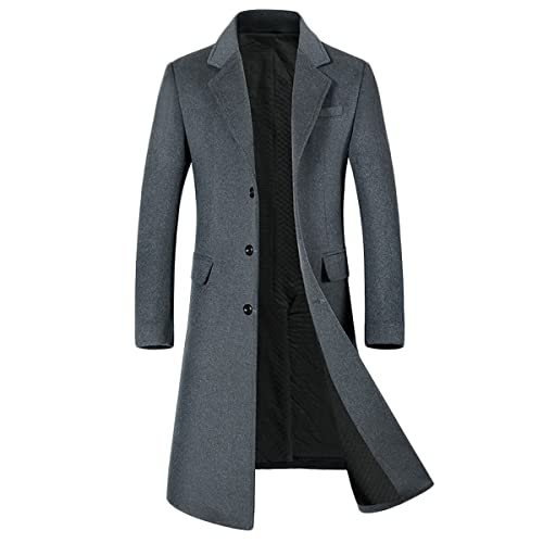 YOUTHUP Herren Slim Fit Winter Langer Wollmantel von YOUTHUP