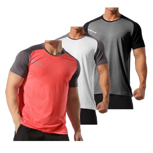 YOUTHUP Herren Sport T-Shirts 3er Pack - Atmungsaktive Gym Shirts mit Reflektierenden Logos Kurzarm für Laufen Radsport Outdoor-Aktivitäten von YOUTHUP