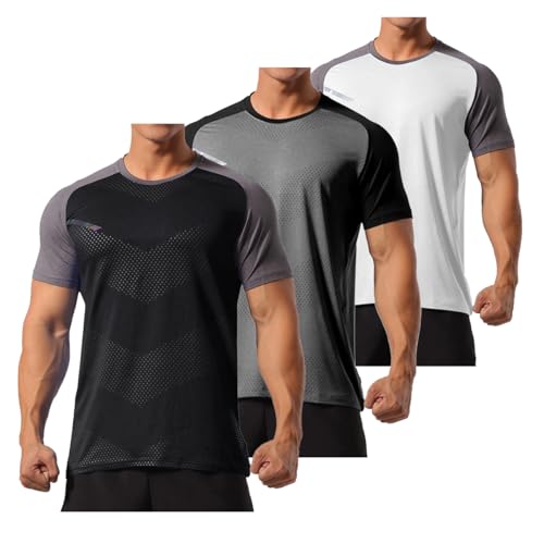 YOUTHUP Herren Sport T-Shirts 3er Pack - Atmungsaktive Gym Shirts mit Reflektierenden Logos Kurzarm für Laufen Radsport Outdoor-Aktivitäten YOUTHUP Herren Sport T-Shirts 3er Pack - Atmungsaktive Gym Shirts mit Reflektierenden Logos Kurzarm für Laufen Radsport Outdoor-Aktivitäten von YOUTHUP
