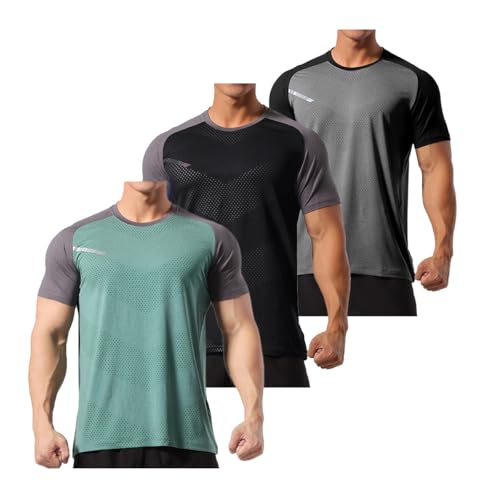 YOUTHUP Herren Sport T-Shirts 3er Pack - Atmungsaktive Gym Shirts mit Reflektierenden Logos Kurzarm für Laufen Radsport Outdoor-Aktivitäten von YOUTHUP