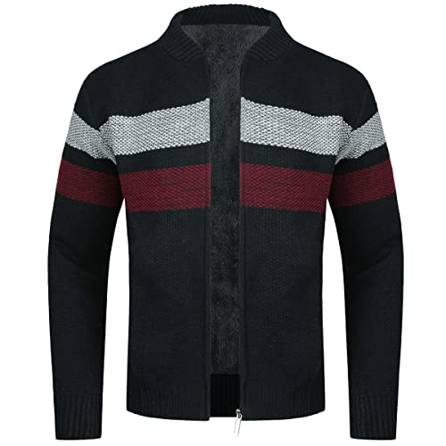 YOUTHUP Herren Strickjacke Fleece Gefüttert Strickpullover Winter Dicke Pullover Jacke von YOUTHUP