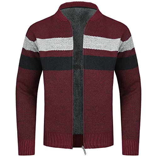 YOUTHUP Herren Strickjacke Fleece Gefüttert Strickpullover Winter Dicke Pullover Jacke von YOUTHUP