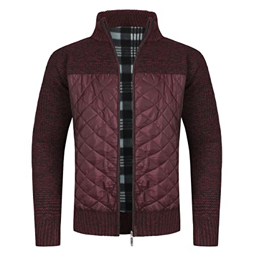 YOUTHUP Herren Strickjacke mit Stehkragen Warme Übergangsjacke Winterjacke Outdoor, Rot, S von YOUTHUP