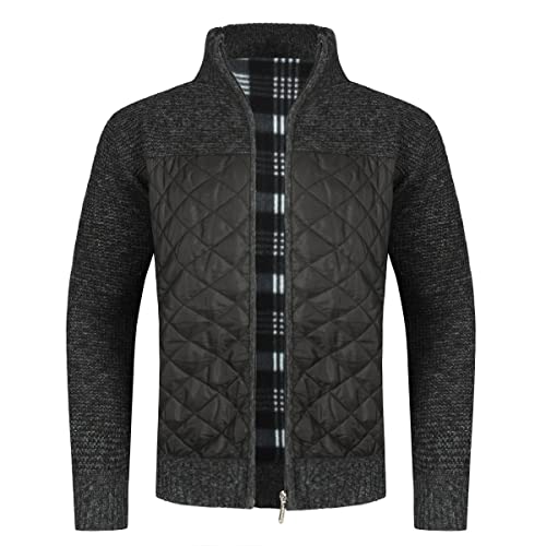 YOUTHUP Herren Strickjacke mit Stehkragen Warme Übergangsjacke Winterjacke Outdoor, Schwarz, XS von YOUTHUP