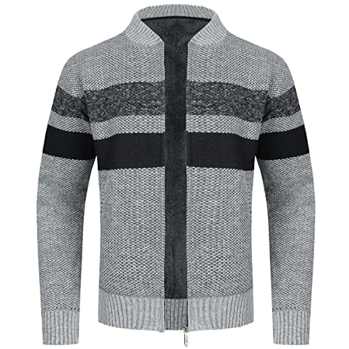 YOUTHUP Herren Fleece Strickjacke Regular Fit Winter Outdoor Trachtenjacke Freizeit Fleecejacke Cardigan, Hellgrau-6608, 3XL von YOUTHUP