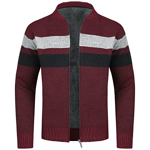 YOUTHUP Herren Fleece Strickjacke Regular Fit Winter Outdoor Trachtenjacke Freizeit Fleecejacke Cardigan, Rot-6608, XL von YOUTHUP