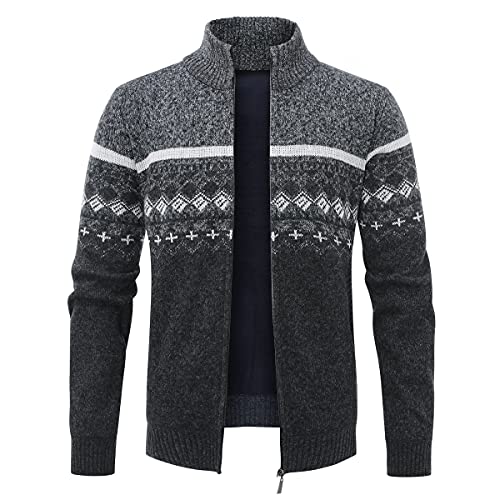 YOUTHUP Herren Strickjacke Fleece Gefüttert Trachtenjacke Dicker Winter Strick Fleecejacke Sportlich Sweatjacke Cardigan, Dunkelgrau, XXL von YOUTHUP
