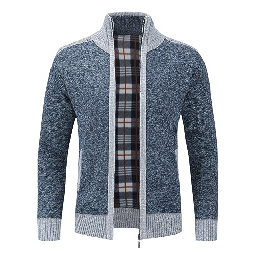YOUTHUP Herren Strickjacke Frühling Winter Warme Sweatjacke Freizeit Strick Fleecejacke Outdoor Übergangsjacke, Blau, 3XL von YOUTHUP