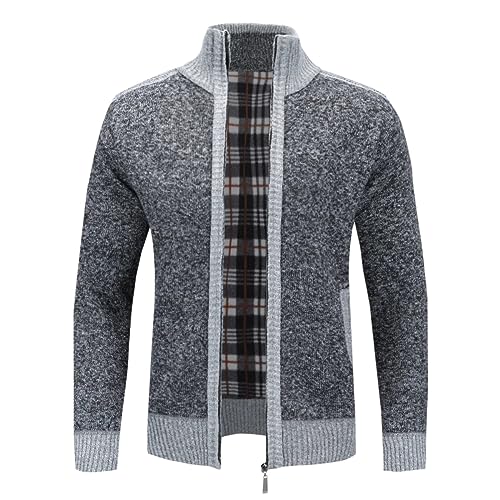 YOUTHUP Herren Strickjacke Frühling Winter Warme Sweatjacke Freizeit Strick Fleecejacke Outdoor Übergangsjacke, Dunkelgrau, 3XL von YOUTHUP