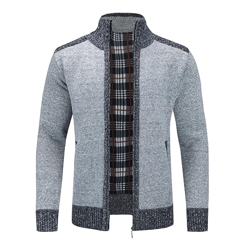 YOUTHUP Herren Strickjacke Frühling Winter Warme Sweatjacke Freizeit Strick Fleecejacke Outdoor Übergangsjacke, Hellgrau, 3XL von YOUTHUP
