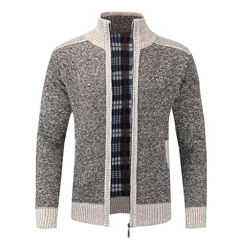 YOUTHUP Herren Strickjacke Frühling Winter Warme Sweatjacke Freizeit Strick Fleecejacke Outdoor Übergangsjacke, Kaffee, 3XL von YOUTHUP
