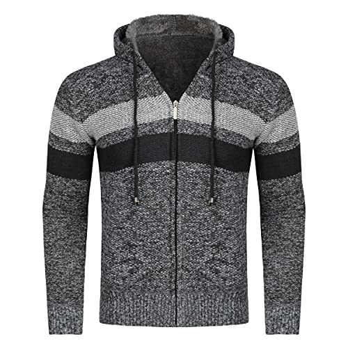 YOUTHUP Herren Strickjacke mit Kapuze Fleece Gefüttert Winter Cardigan Strick Fleecejacke Reißverschluss Kapuzenjacke, Dunkelgrau, M von YOUTHUP