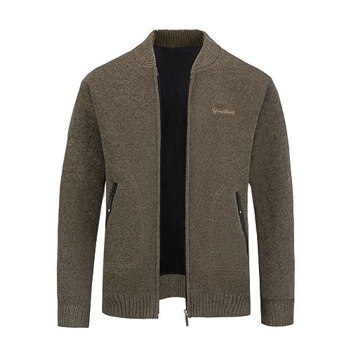 YOUTHUP Herren Strickjacke Winter Standkragen Fleece Futter Strickpullover Regular Fit Strickwaren Jacke, Braun, M von YOUTHUP