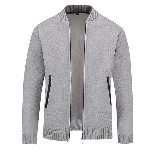 YOUTHUP Herren Strickjacke Winter Standkragen Fleece Futter Strickpullover Regular Fit Strickwaren Jacke, Hellgrau, L YOUTHUP Herren Strickjacke Winter Standkragen Fleece Futter Strickpullover Regular Fit Strickwaren Jacke, Hellgrau, L von YOUTHUP