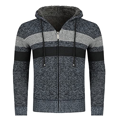 YOUTHUP Herren Strickjacke mit Kapuze Fleece Gefüttert Winter Cardigan Strick Fleecejacke Reißverschluss Kapuzenjacke, Blau, S von YOUTHUP