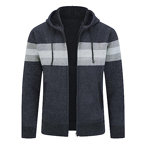 YOUTHUP Herren Strickjacke mit Kapuze Fleece Gefüttert Winter Cardigan Strick Fleecejacke Reißverschluss Kapuzenjacke, Dunkelgrau-8750, 4XL von YOUTHUP