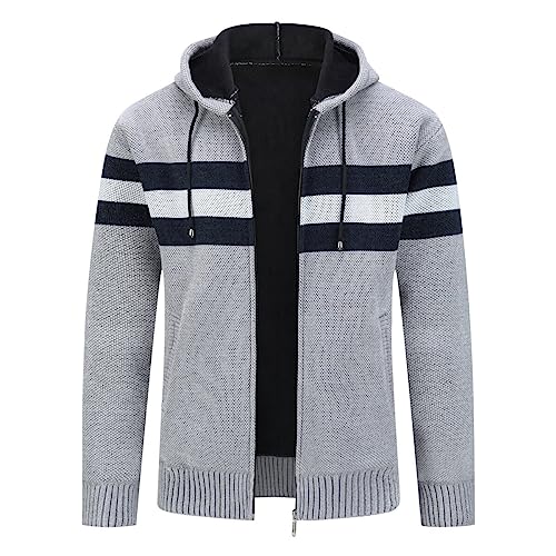 YOUTHUP Herren Strickjacke mit Kapuze Fleece Gefüttert Winter Cardigan Strick Fleecejacke Reißverschluss Kapuzenjacke, Hellgrau-8750, 3XL von YOUTHUP