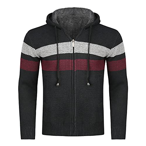 YOUTHUP Herren Strickjacke mit Kapuze Fleece Gefüttert Winter Cardigan Strick Fleecejacke Reißverschluss Kapuzenjacke, Navy Blau, L von YOUTHUP